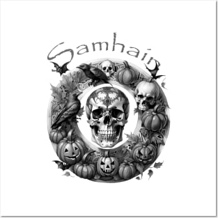 Samhain pagan halloween decorated skull Posters and Art